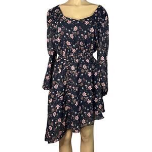 J.O.A. Black Long Sleeve Floral Asymmetrical Hem Dress Size Small NWT